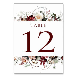 Numeração De Mesa Blooms de inverno - Borgonha Profunda - Casamento 