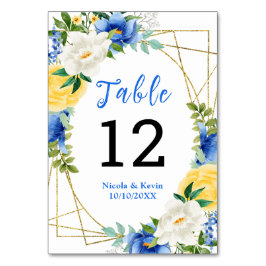 Numeração De Mesa Blue and Yellow Floral Wedding