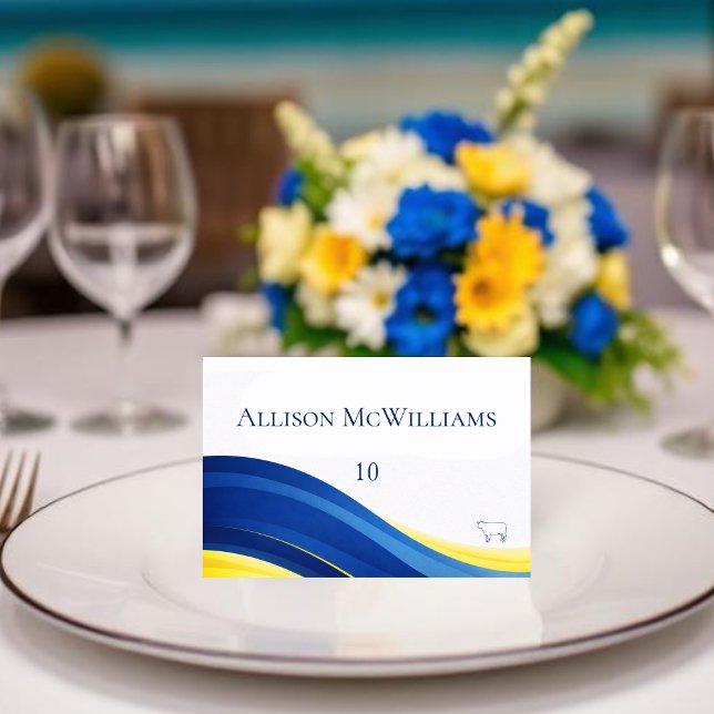 Numeração De Mesa Blue and Yellow Wedding Place Cards Meat Icon (Blue and Yellow Wedding Place Cards Meat Icon )