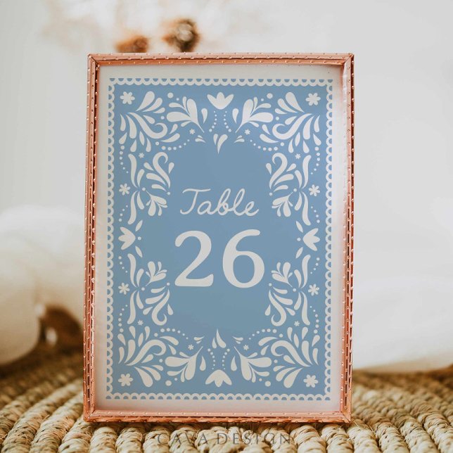 Numeração De Mesa Blue Cielito Lindo Papel Picado Chá de Bebê  (Blue Papel Picado Cielito Lindo Baby Shower Table Number)