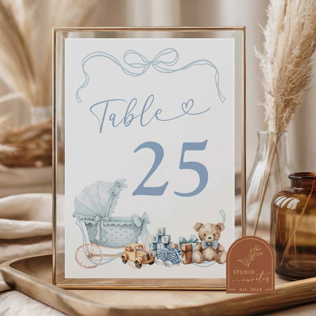 Numeração De Mesa Blue Coquette Carriage Baby Shower Table Number (Criador carregado)