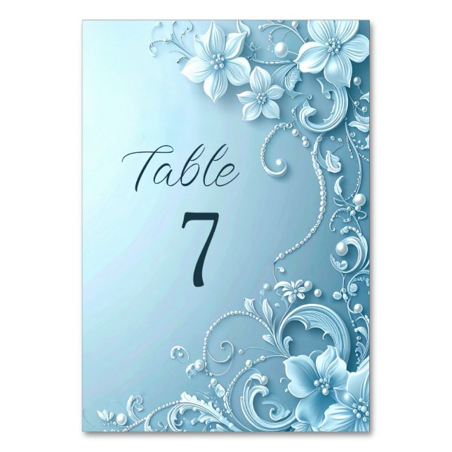 Numeração De Mesa Blue Decorative Floral Table Number (Frente)