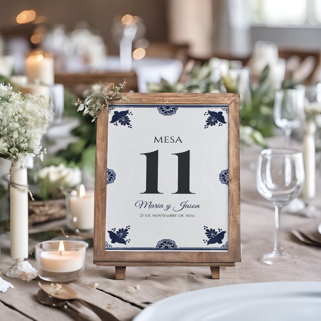 Numeração De Mesa Blue Floral Otomi Simple Fiesta Spanish Wedding (Blue Floral Otomi Simple Fiesta Spanish Wedding Table Number)