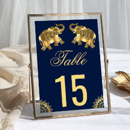Numeração De Mesa Blue Gold Elefantes Étnicos Casamento Indiano