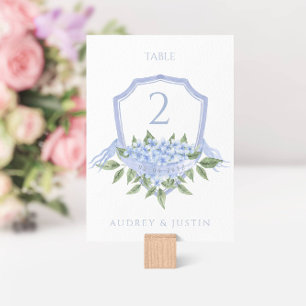 Numeração De Mesa Blue Hydrangea Elegant Watercolor Crest