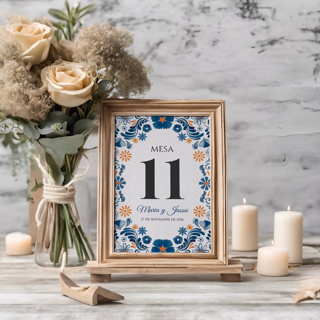 Numeração De Mesa Blue Orange Floral Elegant Fiesta Spanish Wedding (Blue Orange Floral Elegant Fiesta Spanish Wedding Table Number)
