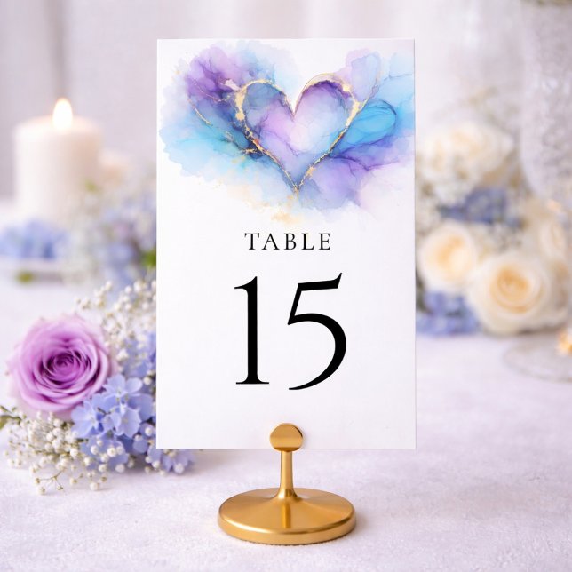 Numeração De Mesa Blue Purple Gold Abstract Wedding Table Card (Criador carregado)