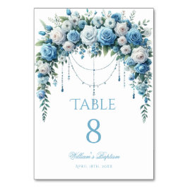 Numeração De Mesa Blue Rose & Silver Cross Baptism Table Number