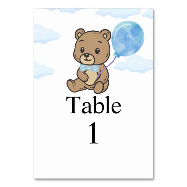 Numeração De Mesa Blue Teddy Bear Baby Shower  (Frente)
