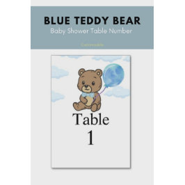Numeração De Mesa Blue Teddy Bear Baby Shower 
