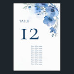 Numeração De Mesa Blue Watercolor Flowers Seating Chart<br><div class="desc">Blue fine art watercolor flowers wedding seating chart guest names.</div>