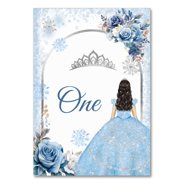 Numeração De Mesa Blue Winter Snowflake Mis Quince Table Number (Frente)