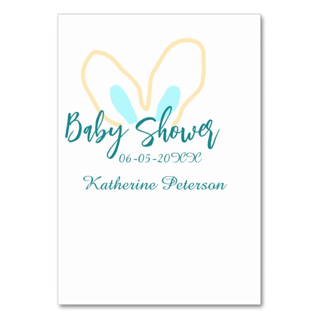 Numeração De Mesa Blue yellow baby shower name date animal ear cute  (Frente)