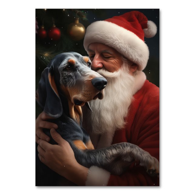 Numeração De Mesa Bluetick Coonhound com Papai Noel Natal (Frente)
