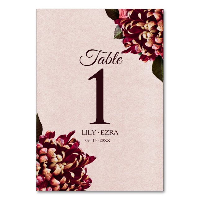Numeração De Mesa Blush e Burgundy (Frente)