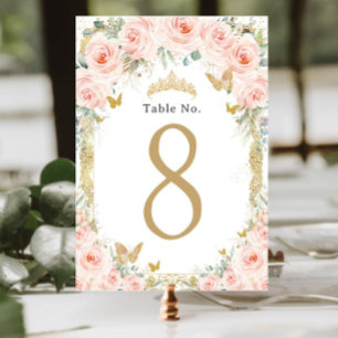 Numeração De Mesa Blush Floral Vintage Dourado Aniversário Quinceane