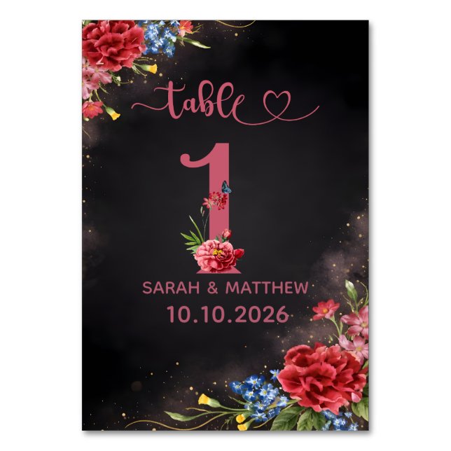 Numeração De Mesa Blush Floral Wedding Table Number  1 Card (Frente)