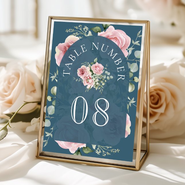Numeração De Mesa Blush Pink Floral Eucalyptus Dusty Blue Wedding (Criador carregado)