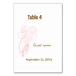 Numeração De Mesa Blush Pink Floral Guest Name & Table Number Card