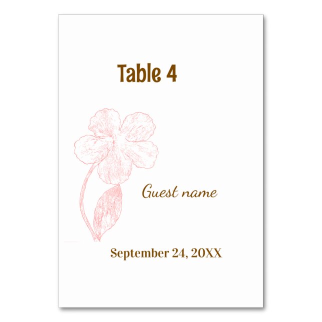 Numeração De Mesa Blush Pink Floral Guest Name & Table Number Card (Frente)