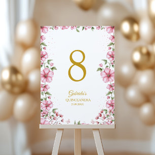 Numeração De Mesa Blush Rosa Floral Dourada Quinceañera
