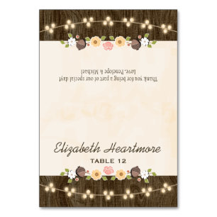 Numeração De Mesa Blush String of Lights Fall Rustic Tent Place Card