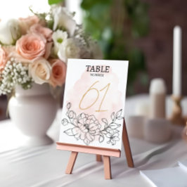 Numeração De Mesa Blush Watercolor & Black Floral Elegant Casamento