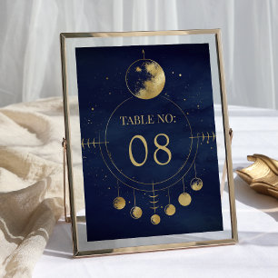 Numeração De Mesa Bodas das Fases da Lua Dourada Azul Celeste