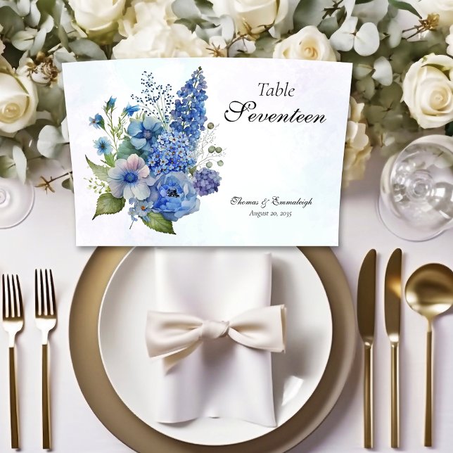 Numeração De Mesa Bohemian Blue-Violet Floral Wide Wedding (Criador carregado)