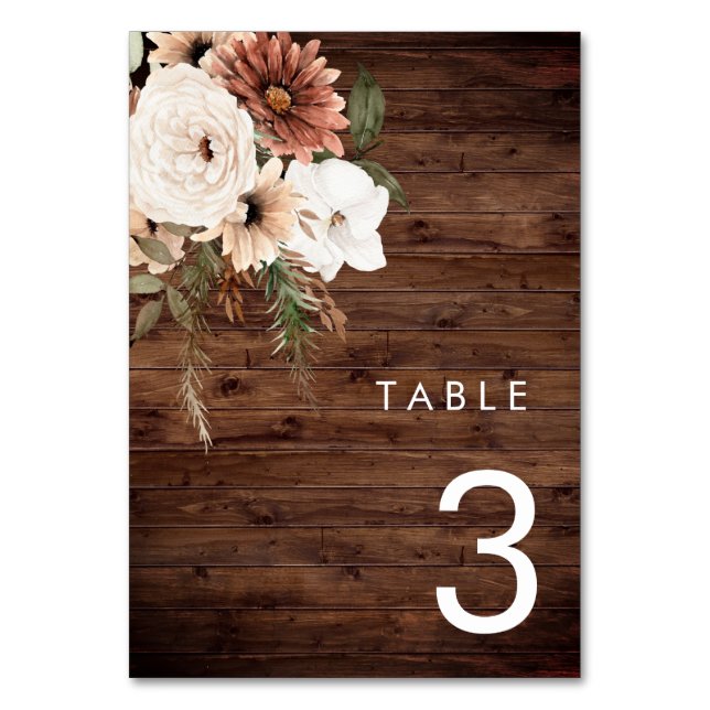 Numeração De Mesa Bohemian Floral Rustic Wood Wedding (Frente)