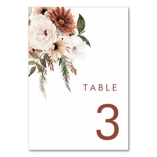 Numeração De Mesa Bohemian Floral Terracotta Wedding (Frente)