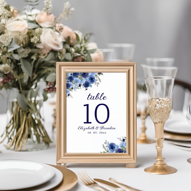 Numeração De Mesa Bohemian Navy Blue Flowers – Country Wedding (Criador carregado)