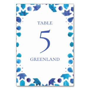 Numeração De Mesa Bohemian Watercolor Blue Azulejo