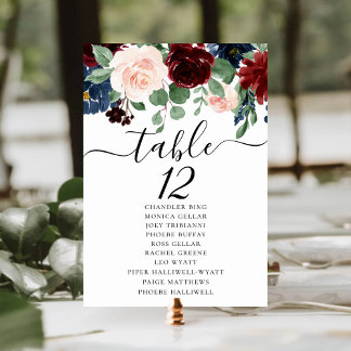 Numeração De Mesa Boho Bloom | Borgonha Vermelha e Marinho