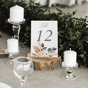 Numeração De Mesa Boho Bohemian Pampas & Beige Floral Table Number