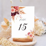 Numeração De Mesa Boho Burgundy Terracotta Casamento Floral<br><div class="desc">Este número da mesa de casamento contém flores rústicas,  pintadas à mão,  de cor d'água,  em terracotta,  burgundy,  laranja queimada,  amarela,  pincel com beige e grama-pampas marrom. Para personalização mais avançada deste design,  clique no link "personalizar mais". Itens correspondentes também estão disponíveis.</div>