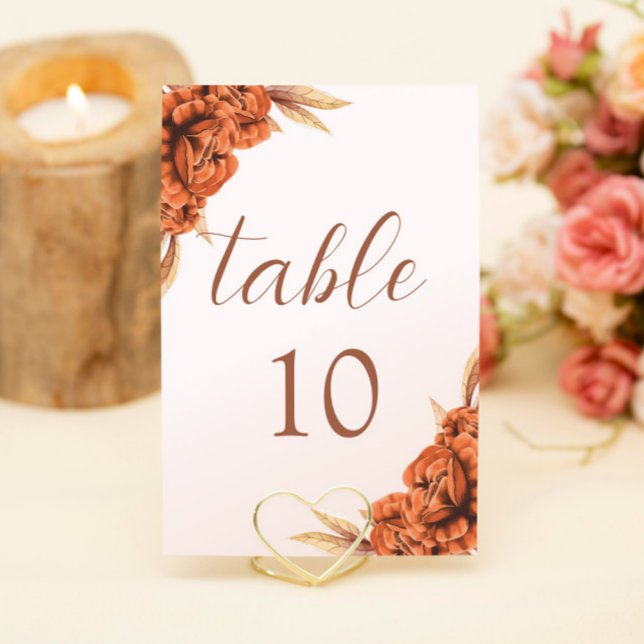 Numeração De Mesa Boho Burnt Orange Floral Terracotta Casamento (Criador carregado)