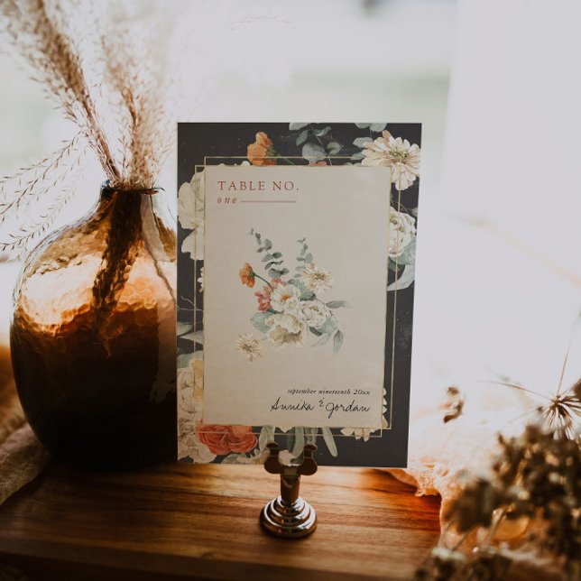 Numeração De Mesa Boho Dark Floral Greenery Botânico | Casamento (Criador carregado)