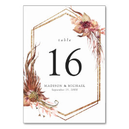 Numeração De Mesa Boho Desert Frame Dourado Floral Casamento