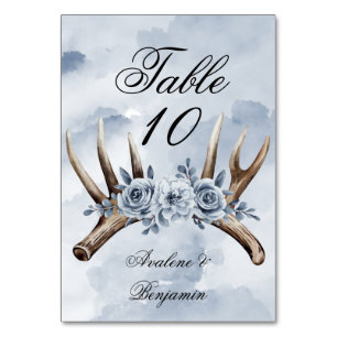 Numeração De Mesa Boho Dusty Blue Floral e Deer Antlers Casamento