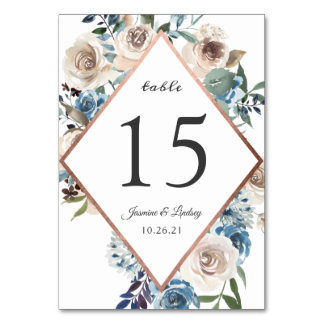 Numeração De Mesa Boho Dusty Blue Floral Rosa Dourado Casamento