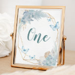 Numeração De Mesa Boho Dusty Borboleta Azul Aniversário<br><div class="desc">Boho Dusty Borboleta Azul Borboleta Número da Mesa de Aniversário</div>