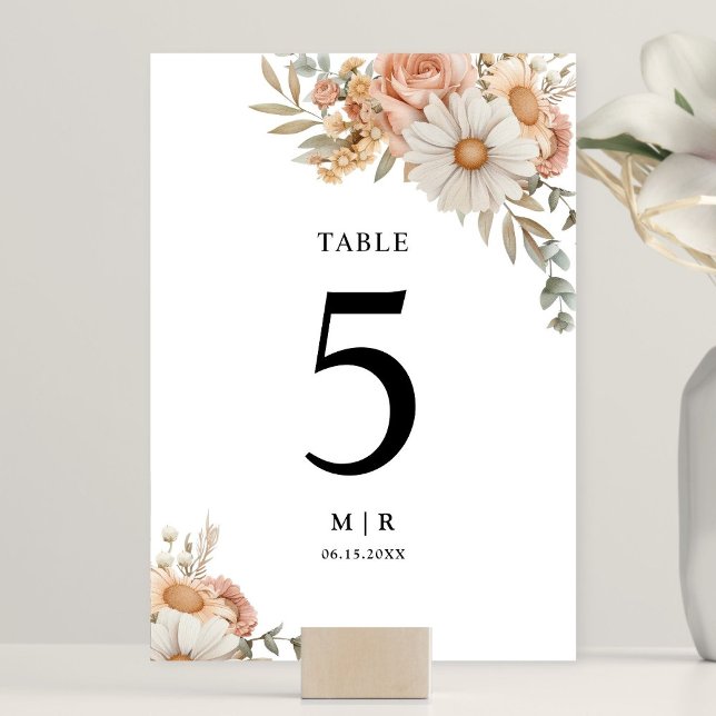 Numeração De Mesa Boho Dusty Rosa Floral Wedding (Criador carregado)
