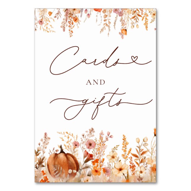 Numeração De Mesa Boho Fall Pumpkin Cards and Gifts Sinal (Frente)