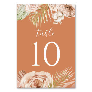 Numeração De Mesa Boho Floral, Palm e Pampas terracotta
