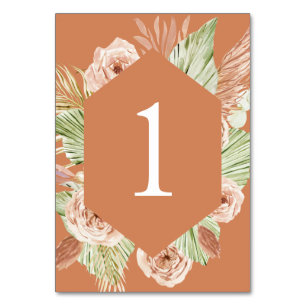Numeração De Mesa Boho Floral, Palm e Pampas Terracotta casamento Ta