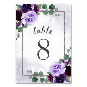 Numeração De Mesa Boho Floral Roxo e Casamento Prateado da Elegante