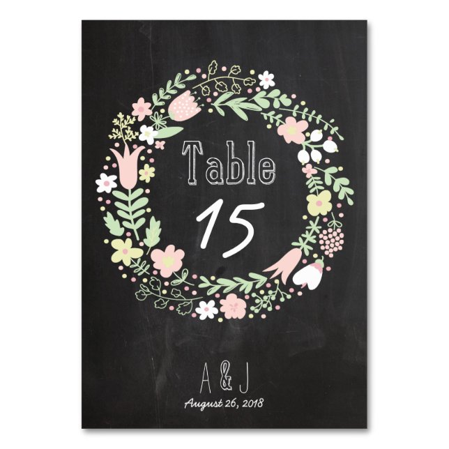 Numeração De Mesa Boho Flower Wreath Rustic Chalkboard Casamento (Frente)