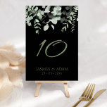 Numeração De Mesa Boho Greenery Black Eucalyptus Wedding<br><div class="desc">Número da Mesa Nupcial Eucalyptus Negra Boho Greenery. Imprime estigmaticamente seus convidados de casamento com este elegante número de mesa de casamento com lindas folhas verdes de eucalipto em um impressionante fundo preto. Este número da mesa de casamento tem uma bela design de folhagem verde, com vibrações rústicas e botânicas,...</div>
