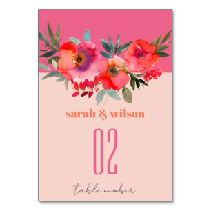 Numeração De Mesa Boho Hot Pink Orange Watercolor Casamento Floral